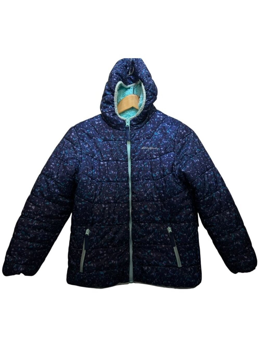 Eddie Bauer Kids Reversible Softshell Fleece Hooded Jacket Long Sleeve Blue